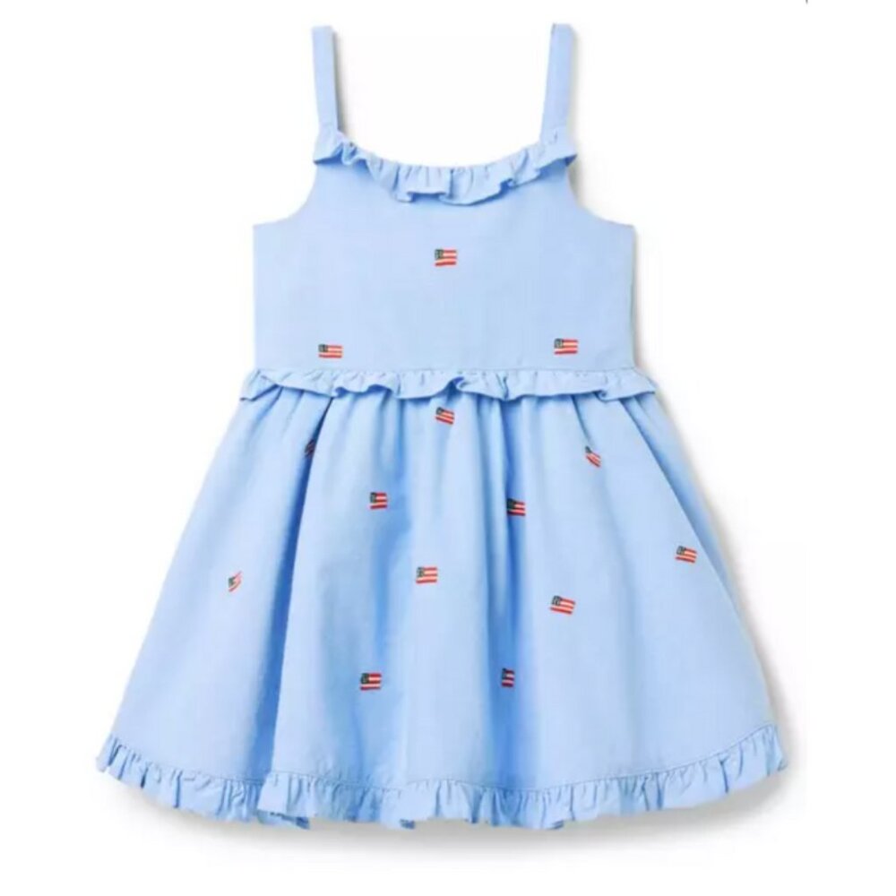 Janie and Jack Embroidered Ruffle American Flag Dress Fully Lined New Wi…